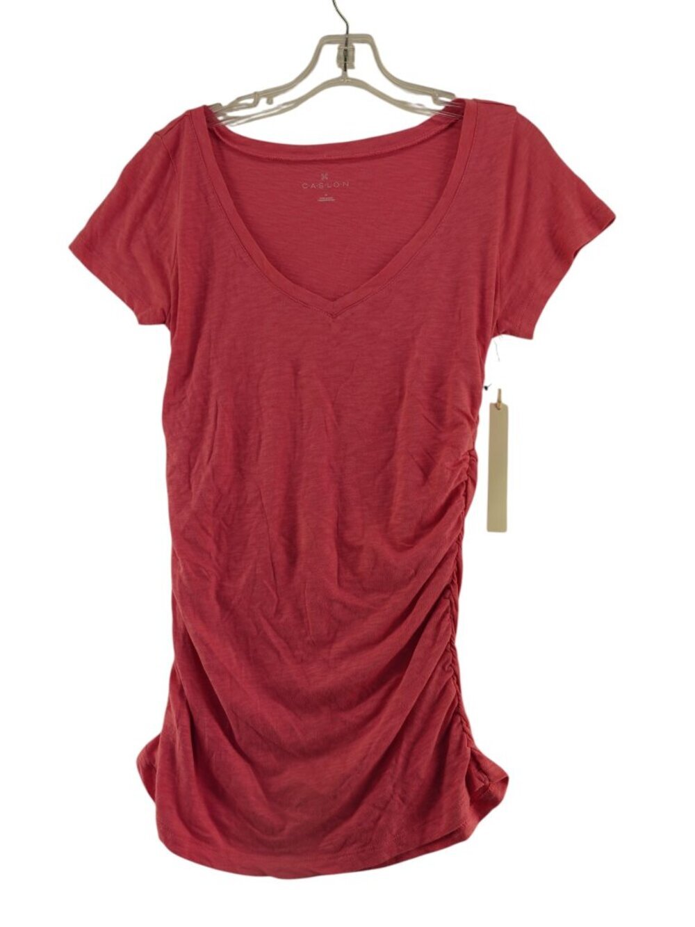 caslon Nordstro, Rack Shirred V-Neck Tee size M Pink NWT